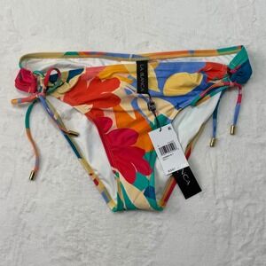 La Blanca Tropical Floral Bikini Bottoms Adjustable Side Tie UPF 50+ Size 10